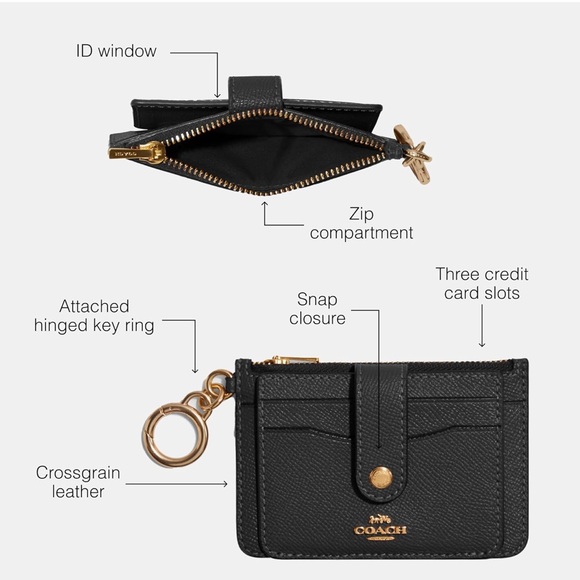 NWT Coach Black Card Holder with Gold Accents - Picture 3 of 5